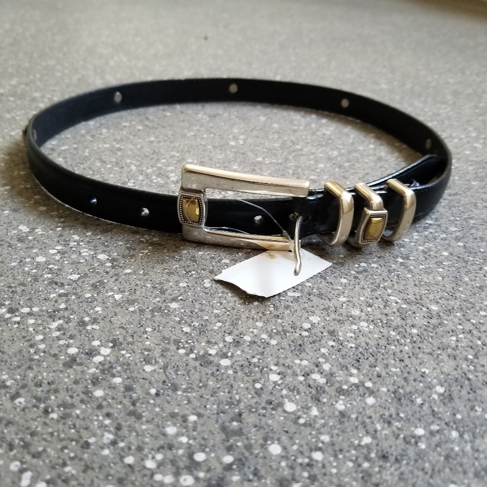 NWT BRIGHTON Black Leather Belt with Gold Studs